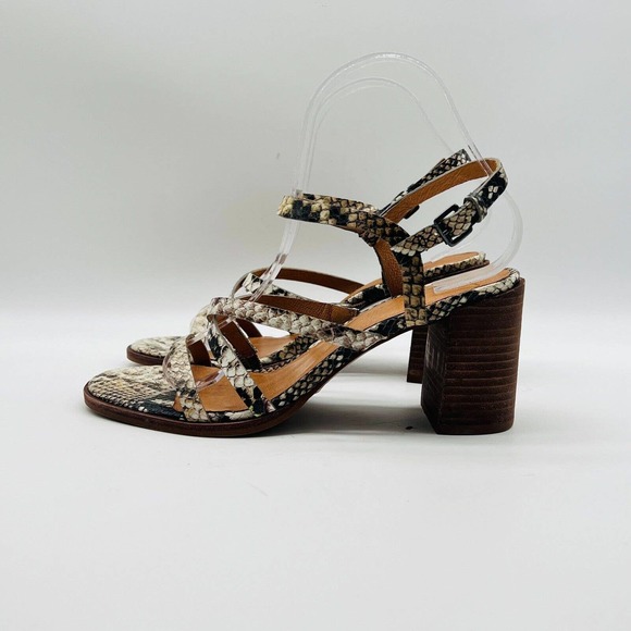 Madewell Womens 7.5 Gray Leather Snake Print Block Heel Strappy Shoes EUC - Picture 4 of 12
